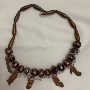 Handmade Healing Art Copper Necklace with Glass and Crystal Beads